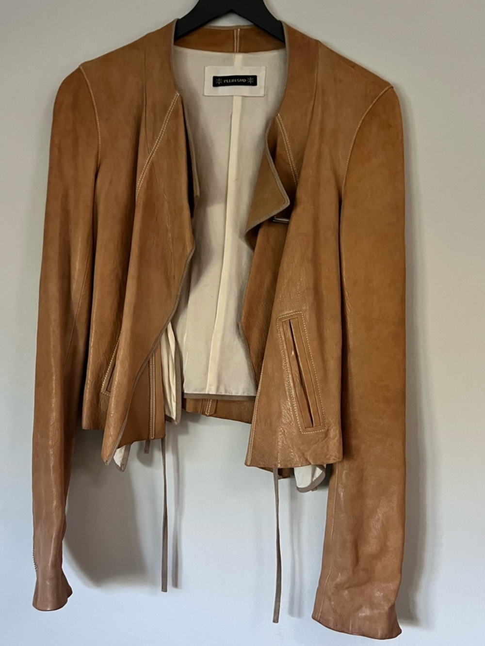 Plein Sud Cognac Leather Draped Jacket - Picture 3 of 9
